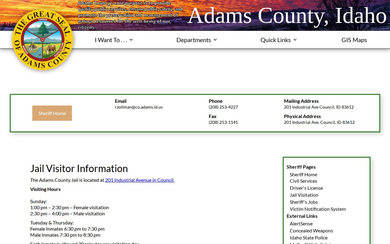 Adams County Jail page without a public arrest roster