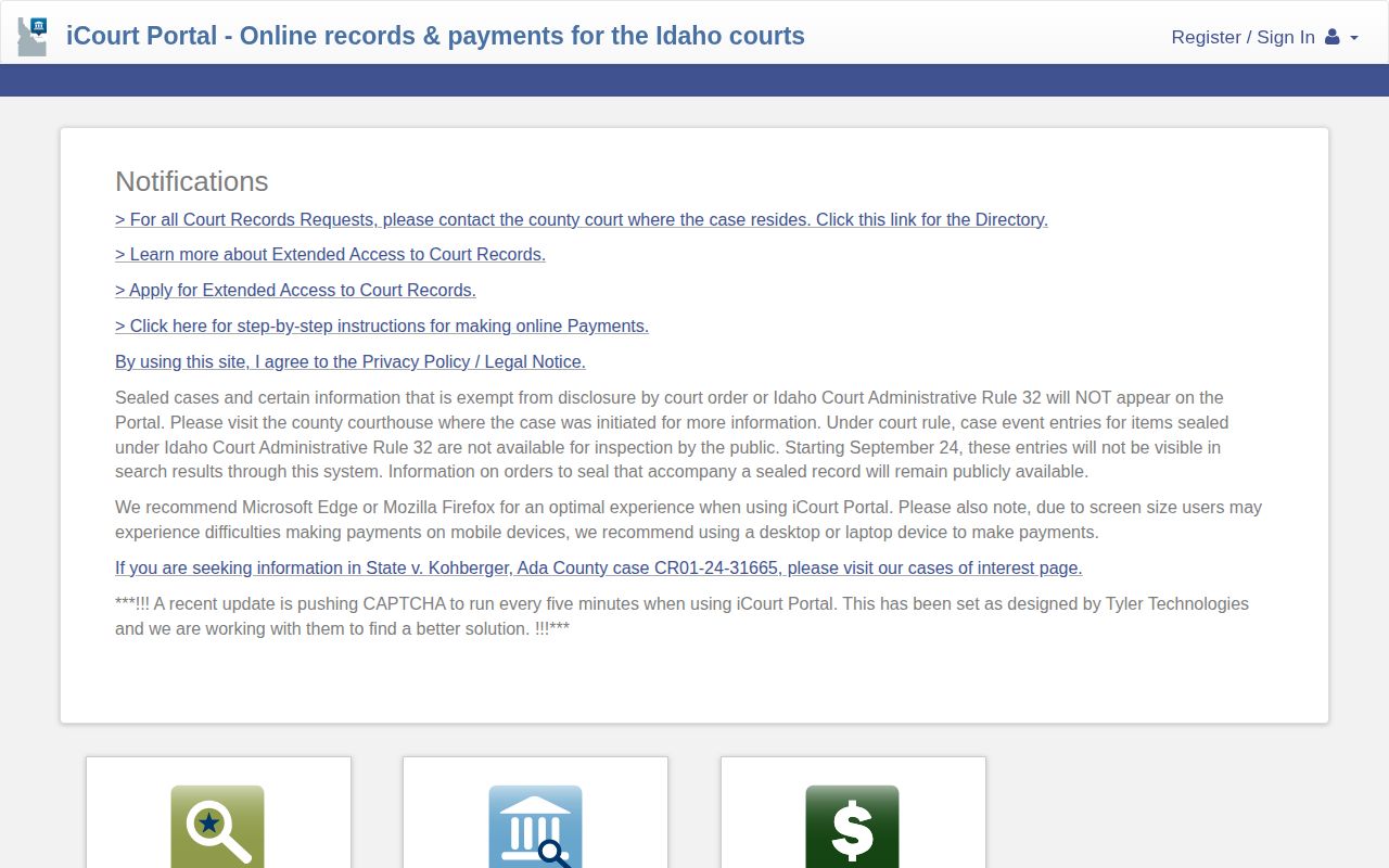 Idaho iCourt records after an Adams County arrest